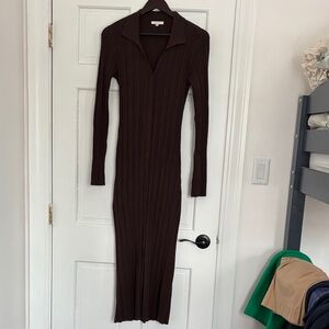 Z Supply Chocolate Long Sleeve Ribbed Dress